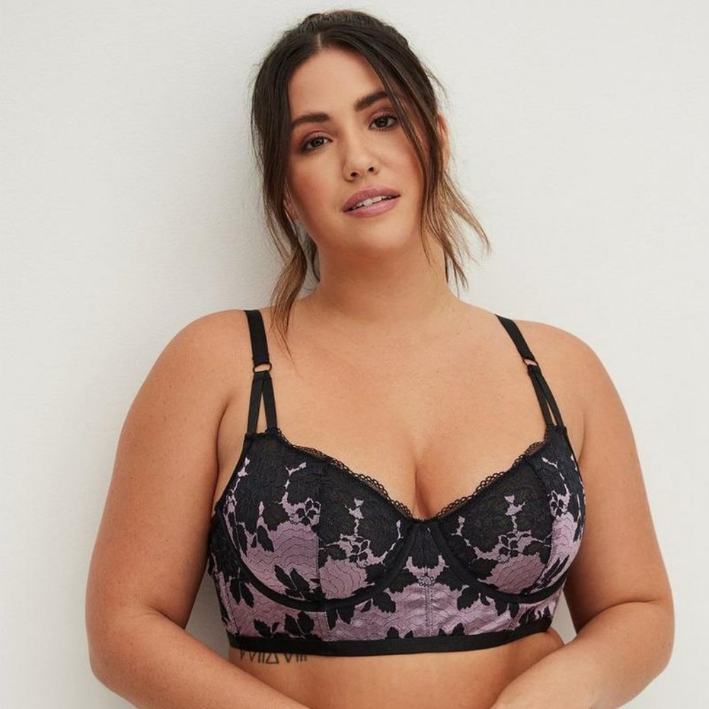 Torrid Black Purple Two Tone Lace Underwire Unlined Bralette